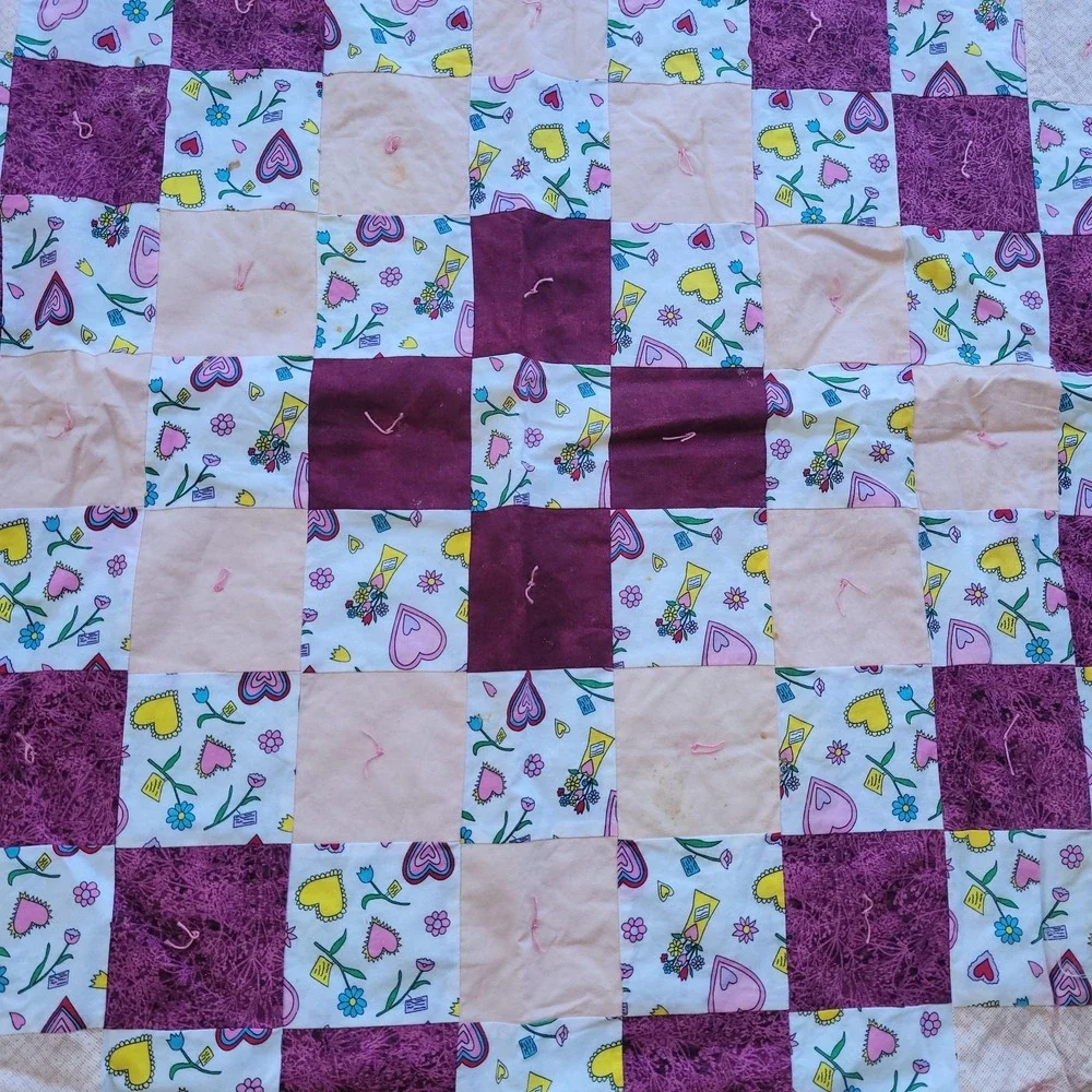 COUNTRY COTTTAGE GARDEN OF PINK FLOWERS & FUSCIA PATCHWORK THROW QUILT Handmade